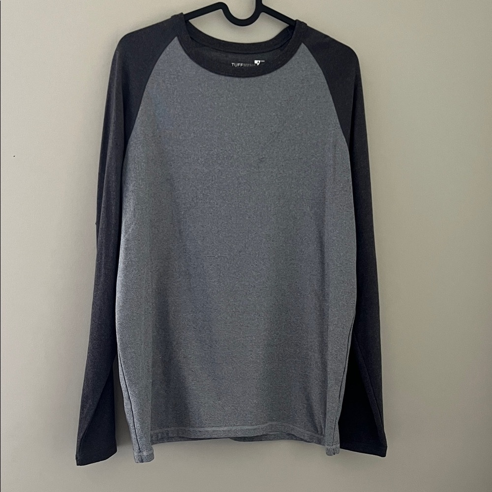 TuffMens Gray Black Raglan Long Sleeve Athletic Shirt Small